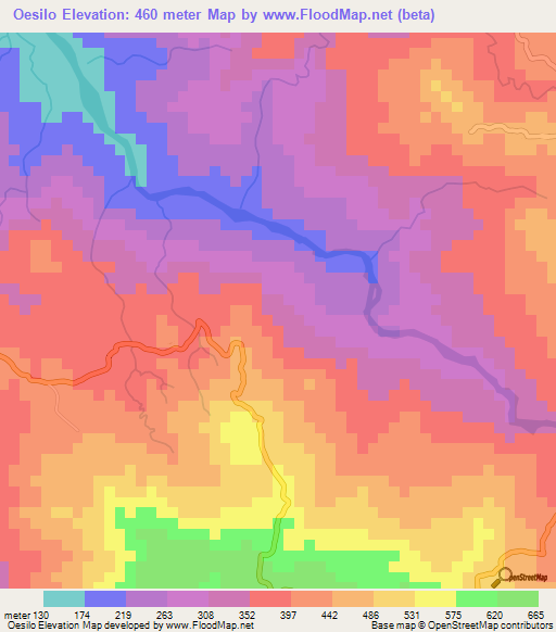 Oesilo,East Timor Elevation Map