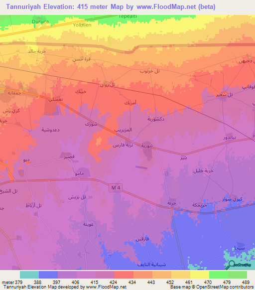 Tannuriyah,Syria Elevation Map