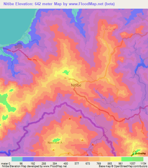 Nitibe,East Timor Elevation Map