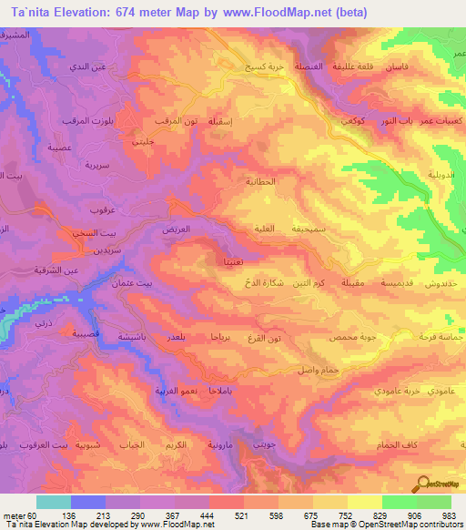 Ta`nita,Syria Elevation Map