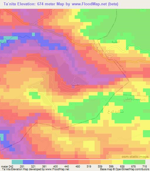 Ta`nita,Syria Elevation Map