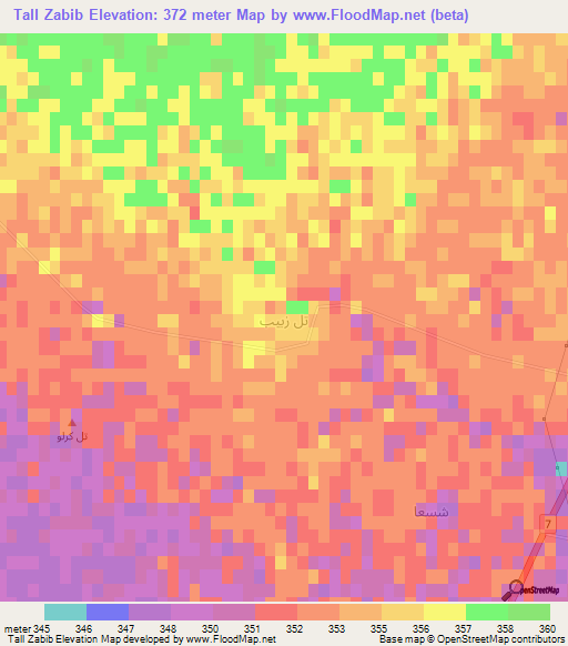 Tall Zabib,Syria Elevation Map