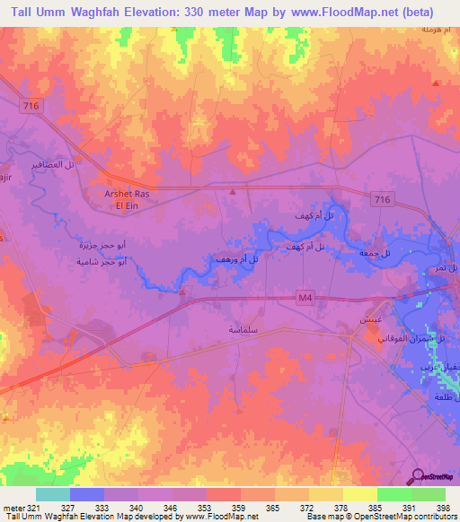 Tall Umm Waghfah,Syria Elevation Map