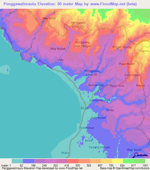 Penggawalimaulu,Indonesia Elevation Map