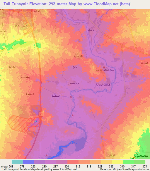 Tall Tunaynir,Syria Elevation Map