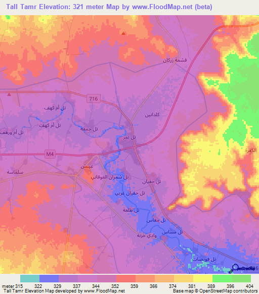 Tall Tamr,Syria Elevation Map