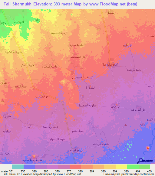 Tall Sharmukh,Syria Elevation Map