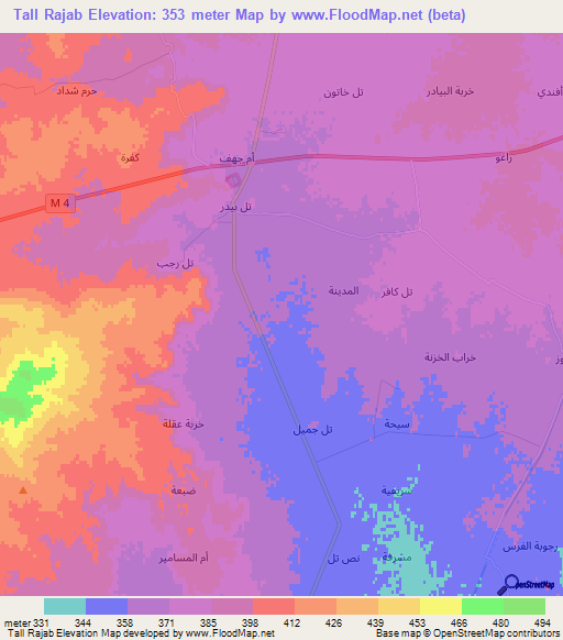 Tall Rajab,Syria Elevation Map