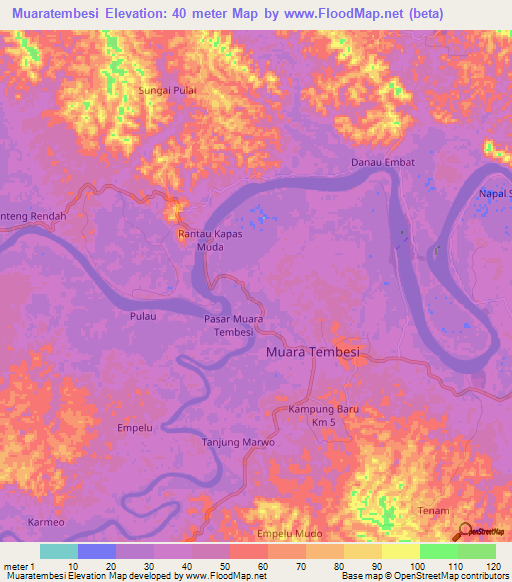 Muaratembesi,Indonesia Elevation Map