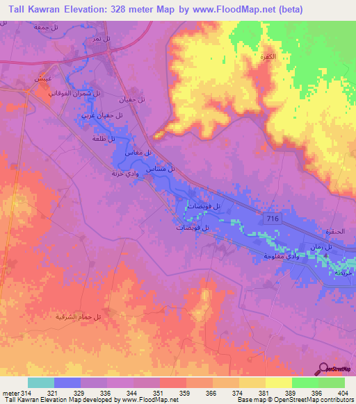 Tall Kawran,Syria Elevation Map