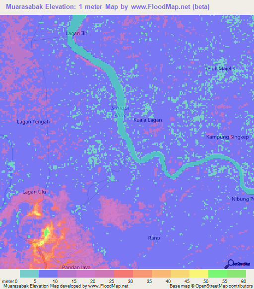 Muarasabak,Indonesia Elevation Map