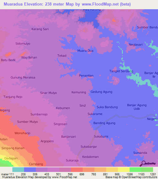Muaradua,Indonesia Elevation Map