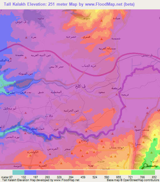 Tall Kalakh,Syria Elevation Map