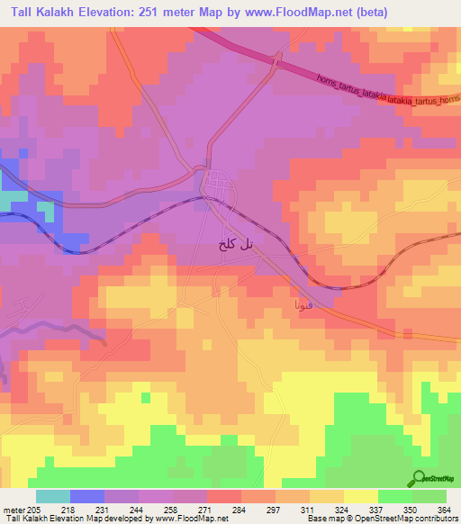 Tall Kalakh,Syria Elevation Map