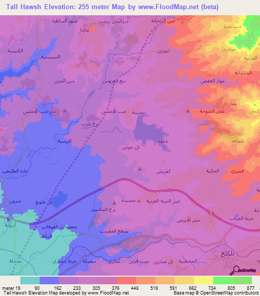 Tall Hawsh,Syria Elevation Map