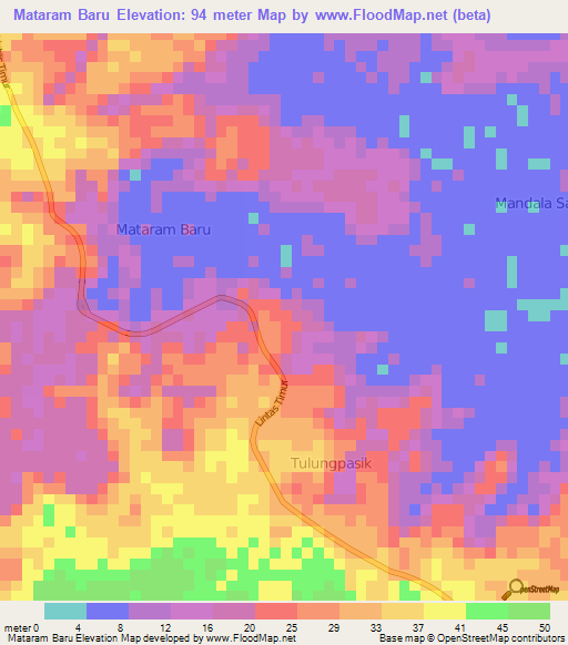 Mataram Baru,Indonesia Elevation Map