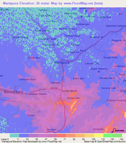 Martapura,Indonesia Elevation Map