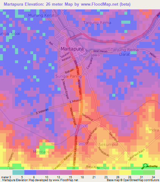 Martapura,Indonesia Elevation Map