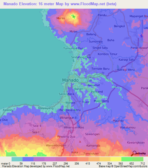 Manado,Indonesia Elevation Map