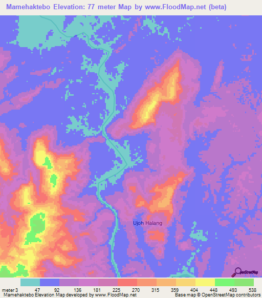 Mamehaktebo,Indonesia Elevation Map