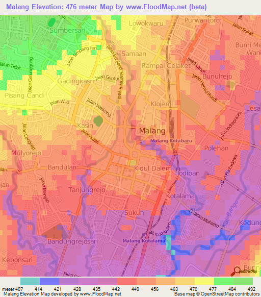 Malang,Indonesia Elevation Map