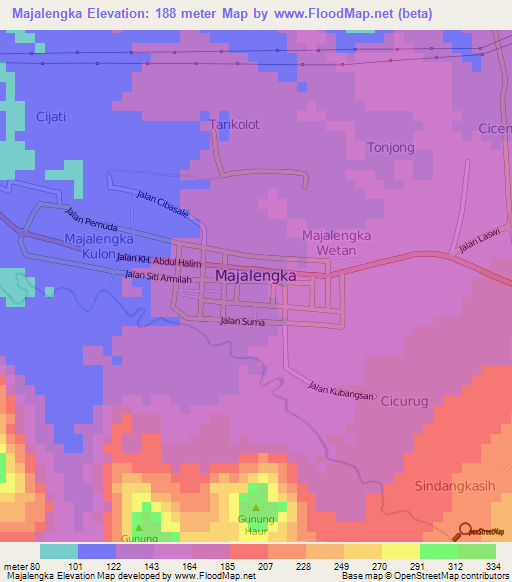 Majalengka,Indonesia Elevation Map