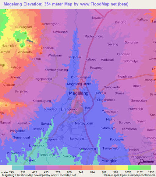 Magelang,Indonesia Elevation Map