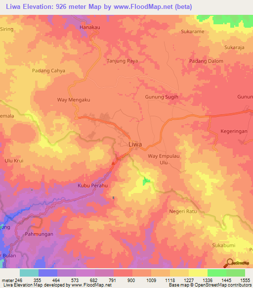 Liwa,Indonesia Elevation Map