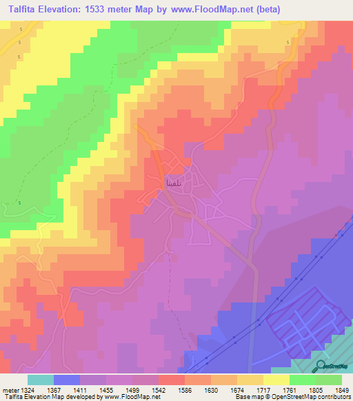 Talfita,Syria Elevation Map