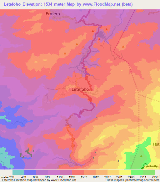 Letefoho,East Timor Elevation Map