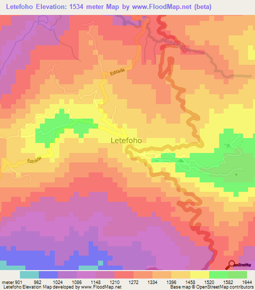 Letefoho,East Timor Elevation Map