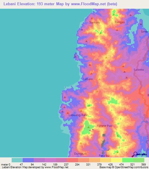 Lebani,Indonesia Elevation Map
