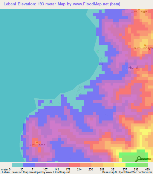 Lebani,Indonesia Elevation Map