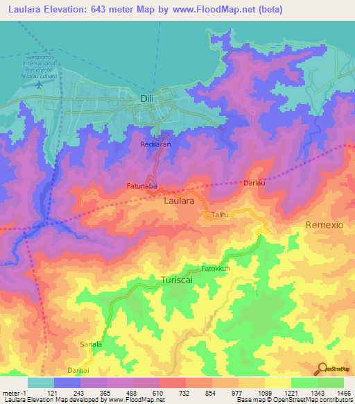 Laulara,East Timor Elevation Map