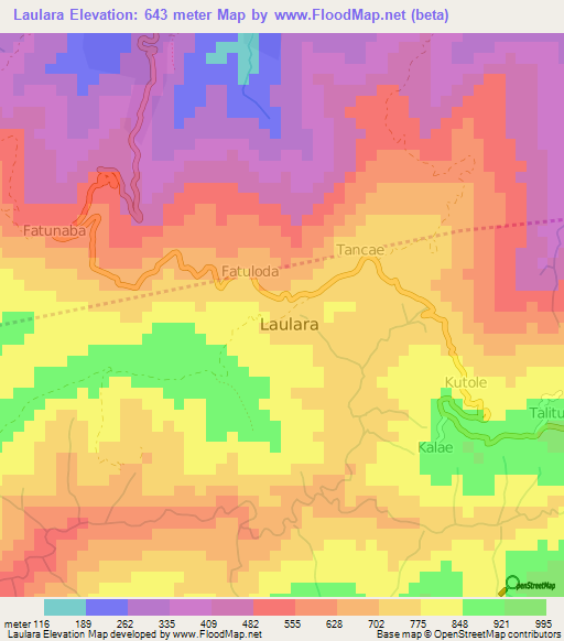 Laulara,East Timor Elevation Map