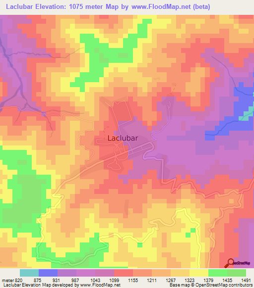 Laclubar,East Timor Elevation Map