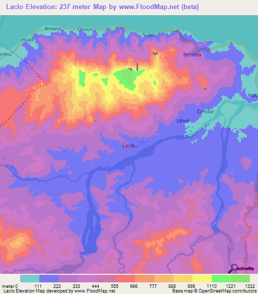 Laclo,East Timor Elevation Map