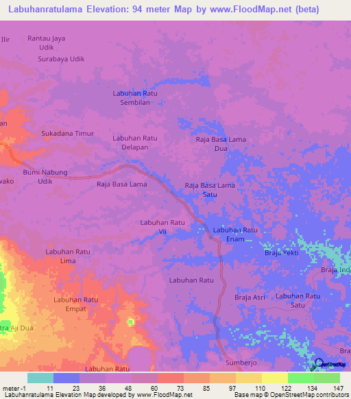Labuhanratulama,Indonesia Elevation Map