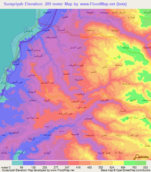 Surayriyah,Syria Elevation Map