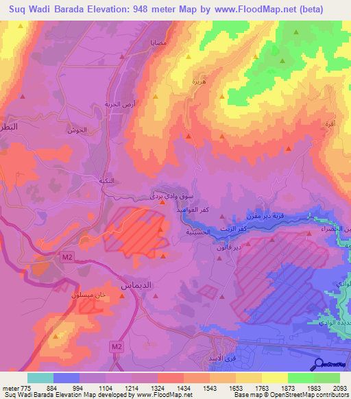 Suq Wadi Barada,Syria Elevation Map