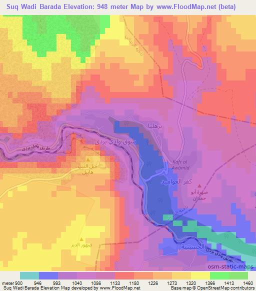 Suq Wadi Barada,Syria Elevation Map