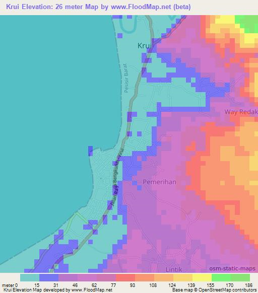 Krui,Indonesia Elevation Map