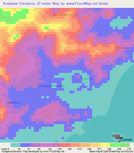 Kotajawa,Indonesia Elevation Map