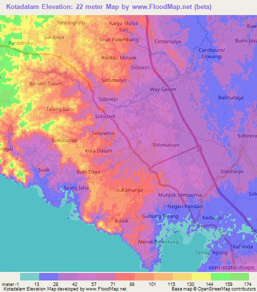 Kotadalam,Indonesia Elevation Map