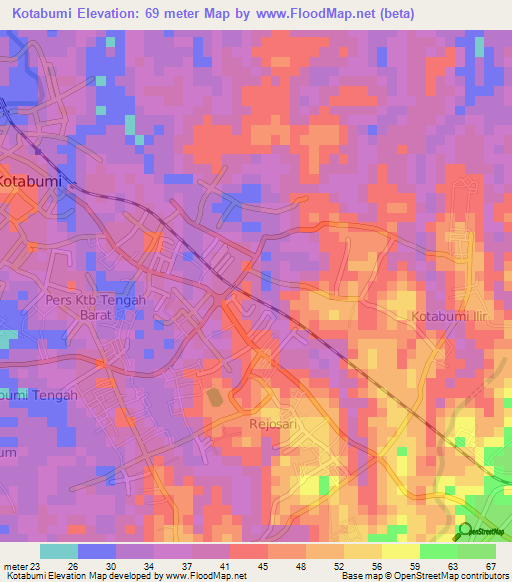 Kotabumi,Indonesia Elevation Map
