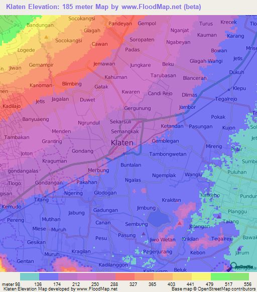 Klaten,Indonesia Elevation Map