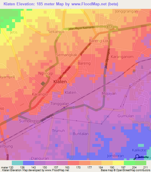 Klaten,Indonesia Elevation Map