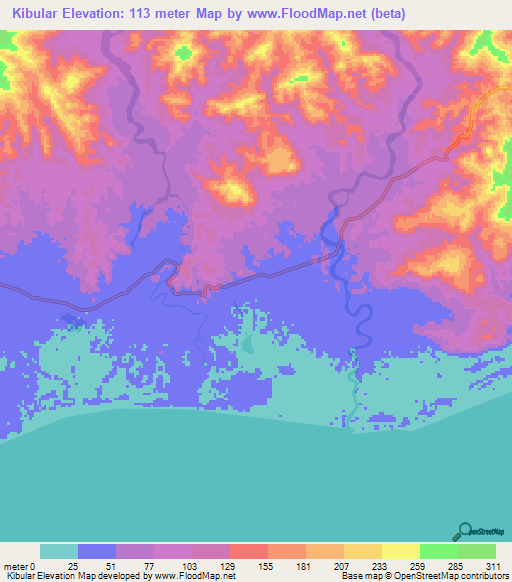 Kibular,East Timor Elevation Map