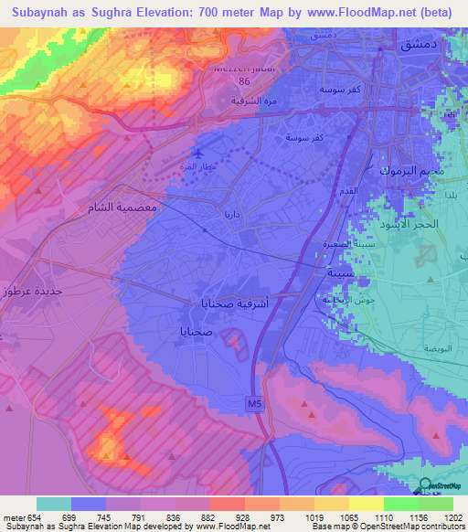 Subaynah as Sughra,Syria Elevation Map
