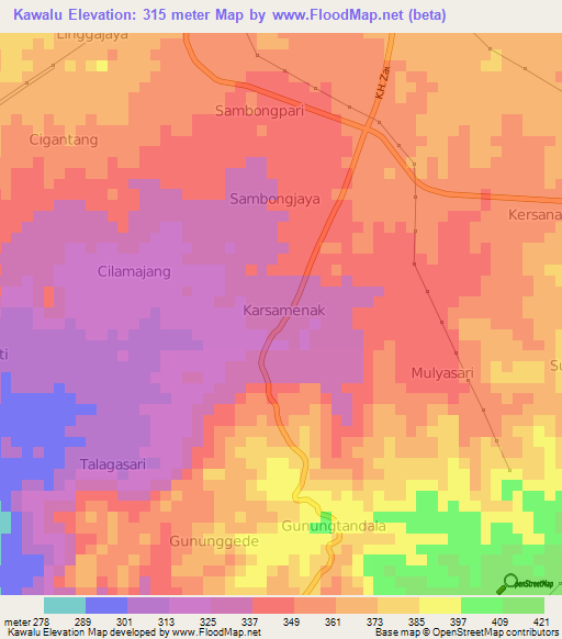 Kawalu,Indonesia Elevation Map